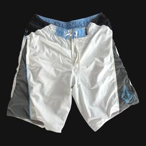 Y2K Volcom Board Shorts White Grey Colorblock Swim Trunks Sz 34